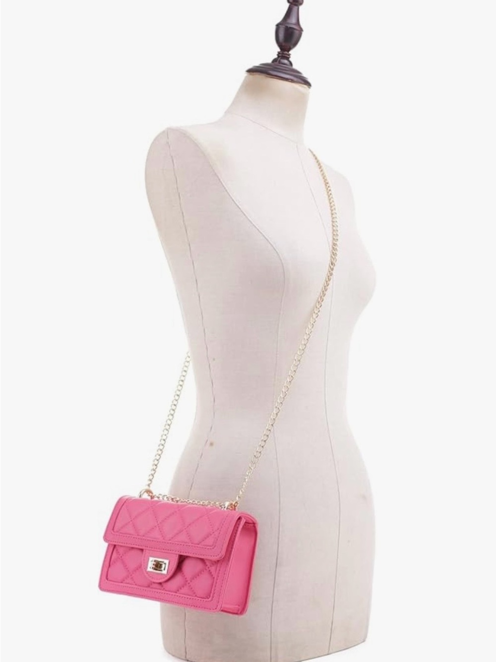 Quilted Pink Leather Crossbody with Gold Hardware - Picture 2 of 7